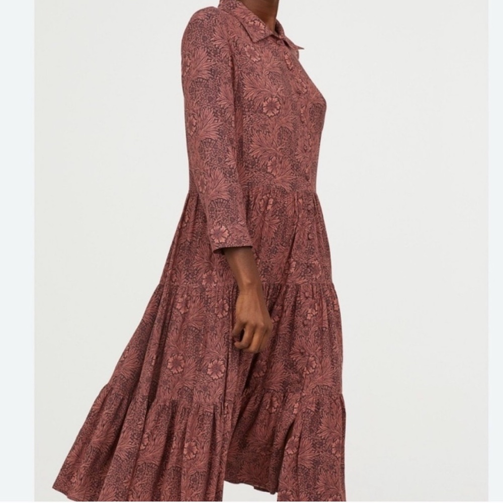 Morris & Co H&M collab dress floral tiered shirt fall rose pink mauve long xs